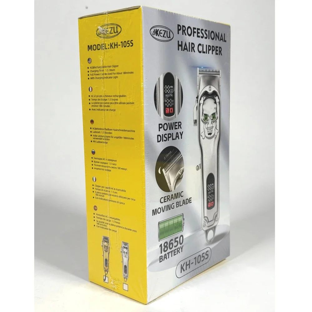 KEZU KH-105S Professional Hair Clipper Cordless Skull Design Digital Display NEW